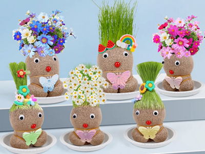 Growning grass head dolls ,  seeding dolls