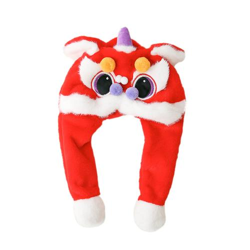 Chinese trendy dacning-lion plush hat and scarf